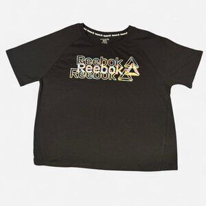 Girls Size XL 14/16 Reebok black short sleeve tee with reflective Reebok Logo.